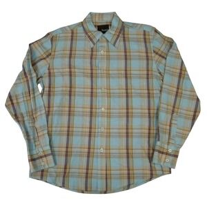ROAR‎ Button Up Shirt Mens Large Plaid Long Sleeve Casual Blue Tan Cotton